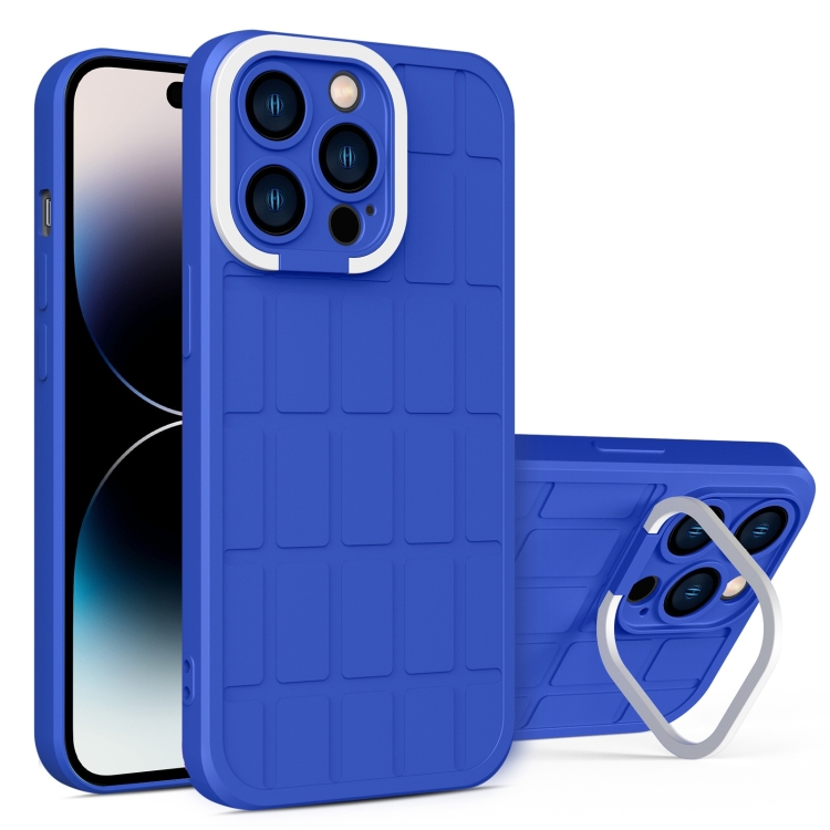 

For iPhone 14 Pro Cube Lens Holder TPU + PC Phone Case(Blue)