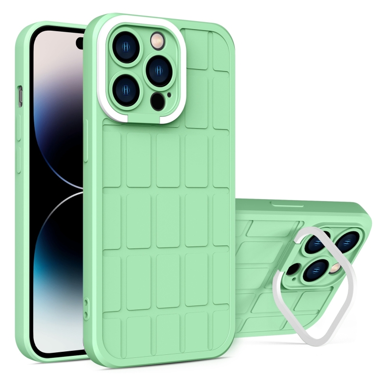 

For iPhone 14 Pro Max Cube Lens Holder TPU + PC Phone Case (Green)