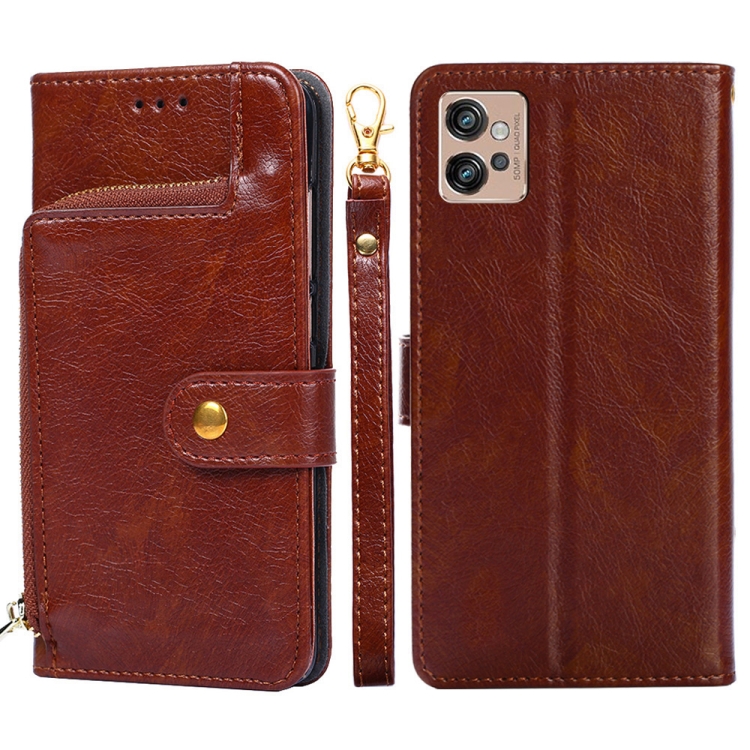 

For Motorola Moto G32 4G Zipper Bag Leather Phone Case(Brown)