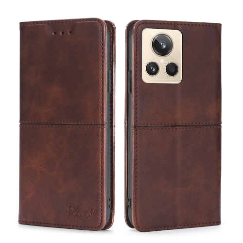 

For Realme GT2 Explorer Master Cow Texture Magnetic Leather Phone Case(Dark Brown)