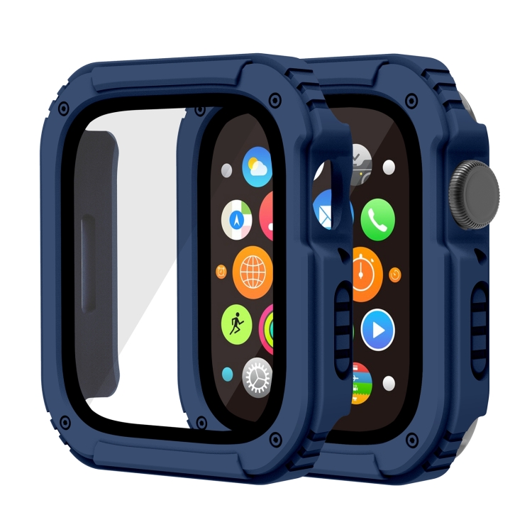 

2 in 1 Screen Tempered Glass Film Protective Case For Apple Watch Series 6 / 5 / 4 / SE 40mm(Midnight Blue)