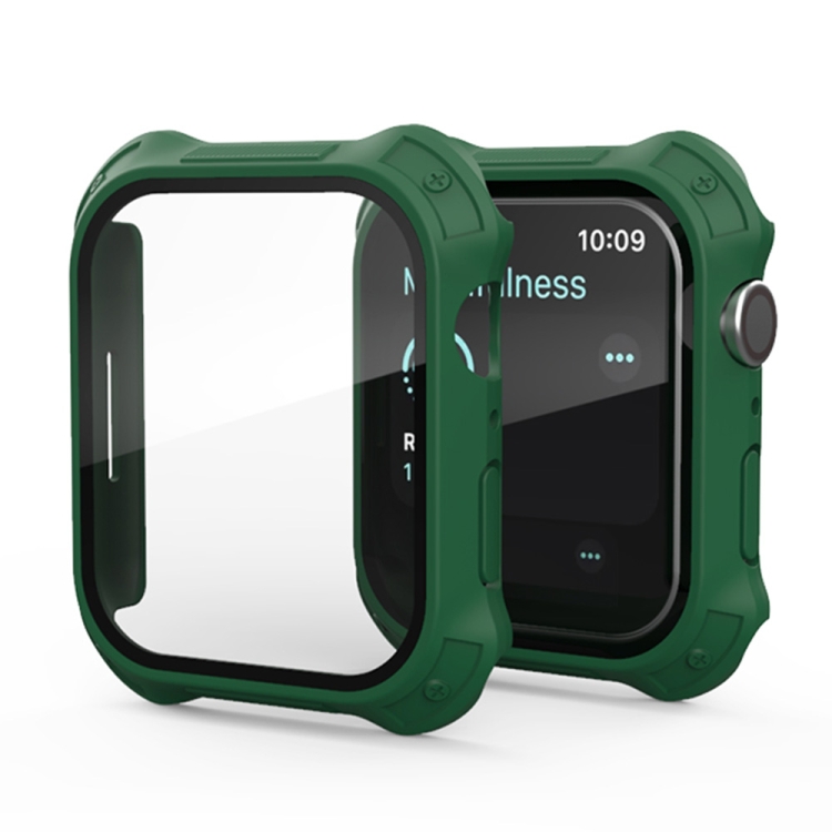 

2 in 1 Frosted PC Frame + Screen Tempered Glass Film Protective Case For Apple Watch Series 8 / 7 41mm(Green)