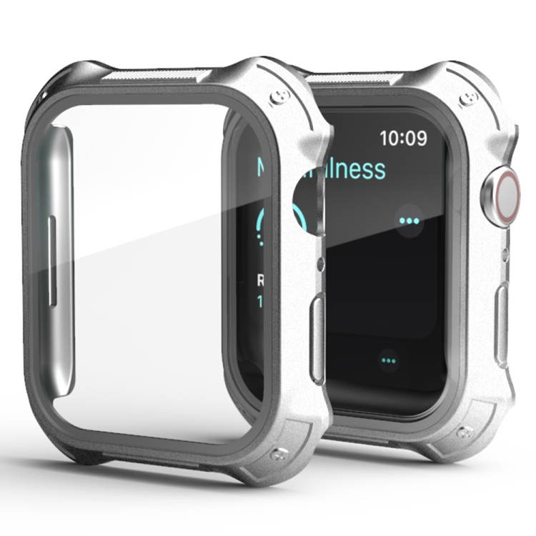 

2 in 1 PC Frame + Screen Tempered Glass Film Protective Case For Apple Watch Series 8 / 7 41mm(Silver)