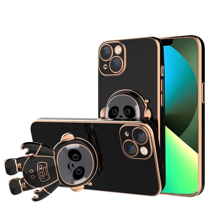 

Emoji Astronaut Holder Phone Case with Lens Film For iPhone 14(Black)