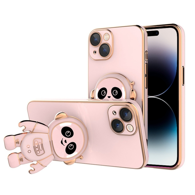 

Emoji Astronaut Holder Phone Case with Lens Film For iPhone 14 Pro Max(Pink)
