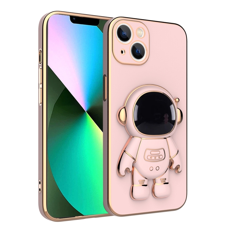 

For iPhone 14 Plus Plating Astronaut Holder Phone Case (Pink)