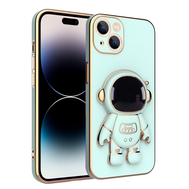 

For iPhone 14 Pro Plating Astronaut Holder Phone Case(Matcha Green)
