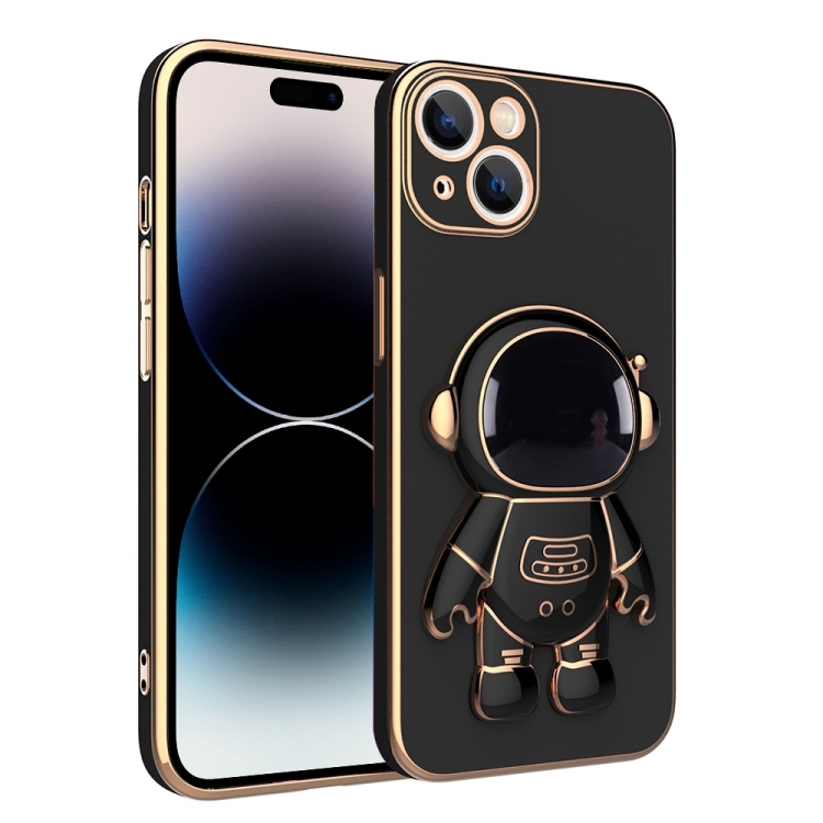 

For iPhone 14 Pro Max Plating Astronaut Holder Phone Case (Black)