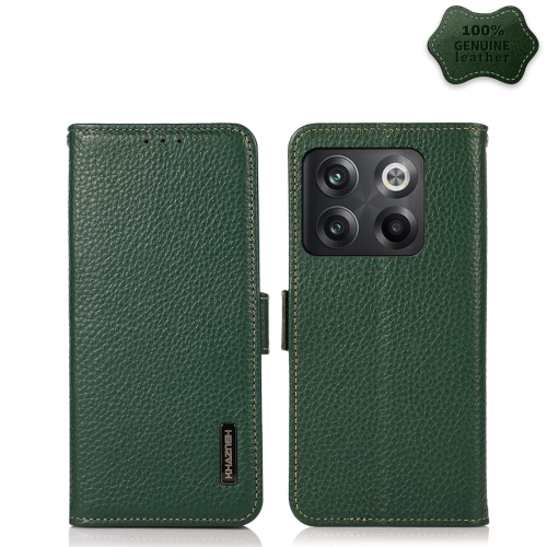 

For OnePlus 10T/Ace Pro KHAZNEH Side-Magnetic Litchi Genuine Leather RFID Phone Case(Green)