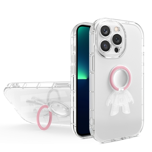 

Astronaut Ring Holder Transparent Phone Case For iPhone 14(Pink)
