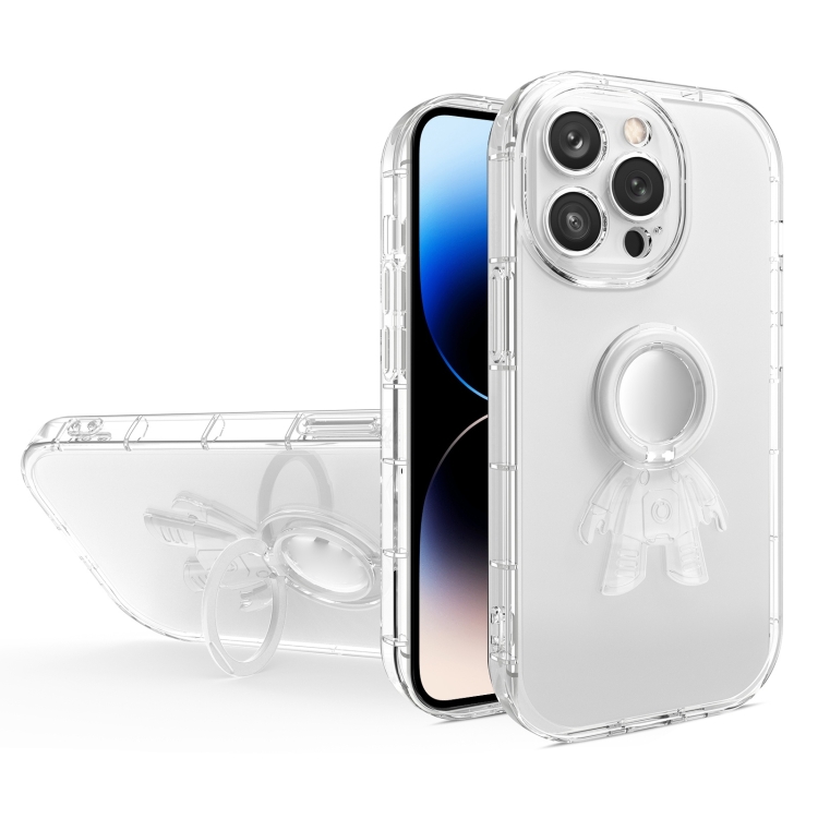 

For iPhone 14 Pro Astronaut Ring Holder Transparent Phone Case(White)