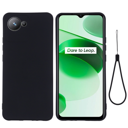 

For Realme C30 Pure Color Liquid Silicone Shockproof Full Coverage Phone Case(Black)