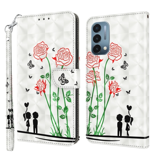 

For OnePlus Nord N200 5G 3D Painted Leather Phone Case(Couple Rose)