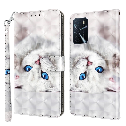 

For OPPO A54 5G / A74 5G 3D Painted Leather Phone Case(Reflection White Cat)
