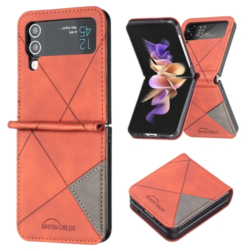 

For Samsung Galaxy Z Flip4 Rhombus Texture Leather Phone Case(Brown)