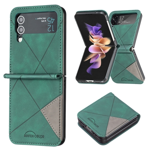 

For Samsung Galaxy Z Flip4 Rhombus Texture Leather Phone Case(Green)