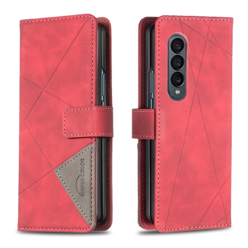 

For Samsung Galaxy Z Fold4 BF05 Magnetic Buckle Rhombus Texture Leather Phone Case(Red)