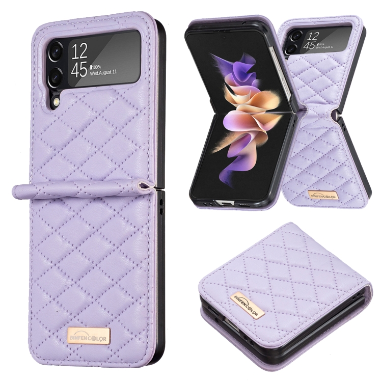 

For Samsung Galaxy Z Flip4 Elegant Rhombic Texture PU Phone Case(Purple)