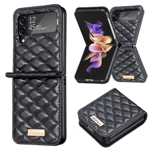 

For Samsung Galaxy Z Flip4 Elegant Rhombic Texture PU Phone Case(Black)