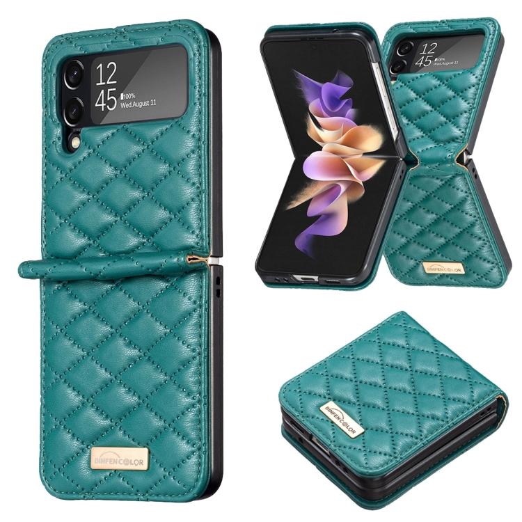 

For Samsung Galaxy Z Flip4 Elegant Rhombic Texture PU Phone Case(Green)