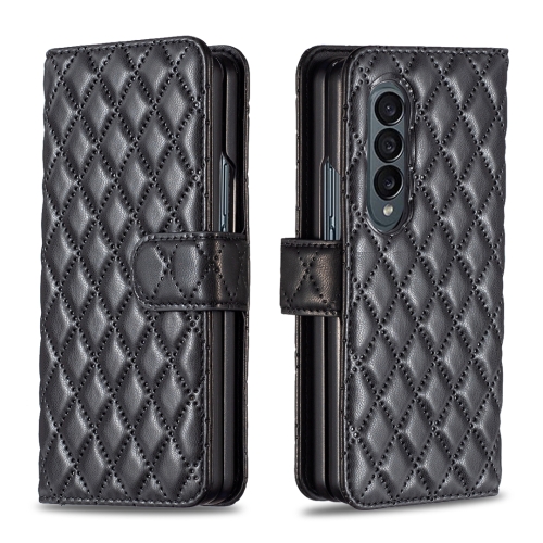 

For Samsung Galaxy Z Fold4 Diamond Lattice Wallet Leather Flip Phone Case(Black)