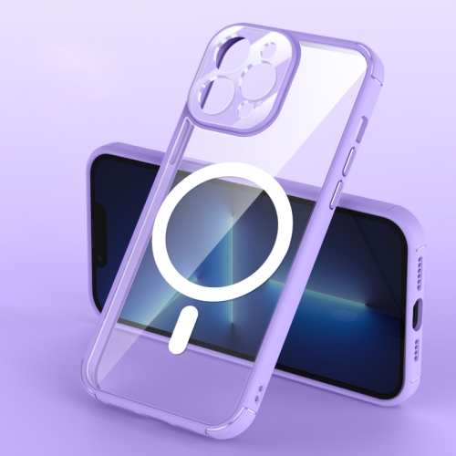 For iPhone 14 Plus Clear Acrylic PC MagSafe Phone Case (Purple)