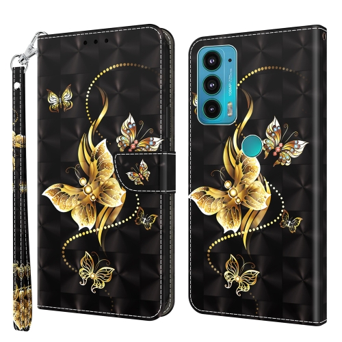 

For Motorola Moto E20 / E30 / E40 3D Painted Leather Phone Case(Golden Swallow Butterfly)