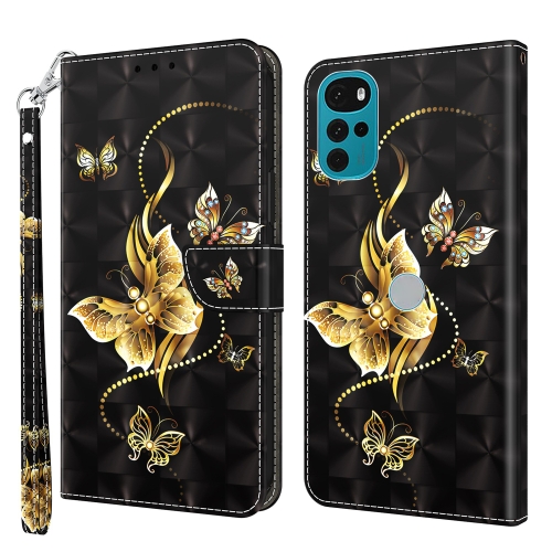

For Motorola Moto G22 3D Painted Leather Phone Case(Golden Swallow Butterfly)