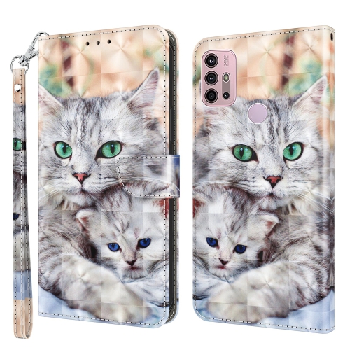 

For Motorola Moto G10 / G20 / G30 3D Painted Leather Phone Case(Two Loving Cats)