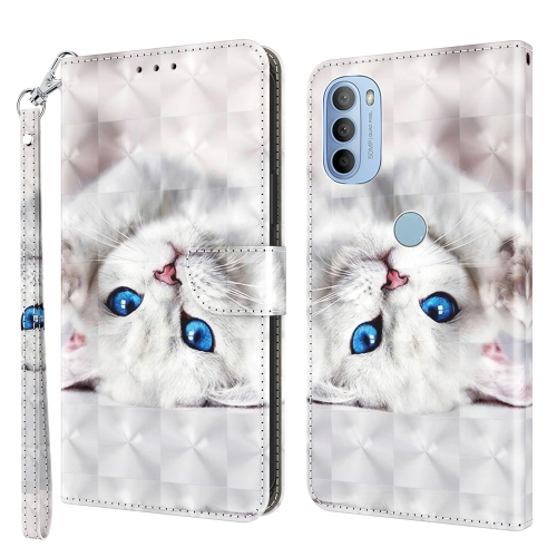 

For Motorola Moto G41 / G31 3D Painted Leather Phone Case(Reflection White Cat)