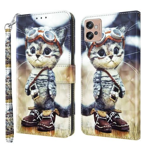 

For Motorola Moto G32 5G 3D Painted Leather Phone Case(Naughty Cat)