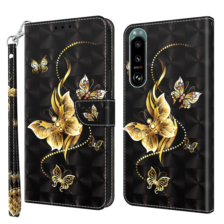 

For Sony Xperia 5 III 3D Painted Leather Phone Case(Golden Swallow Butterfly)