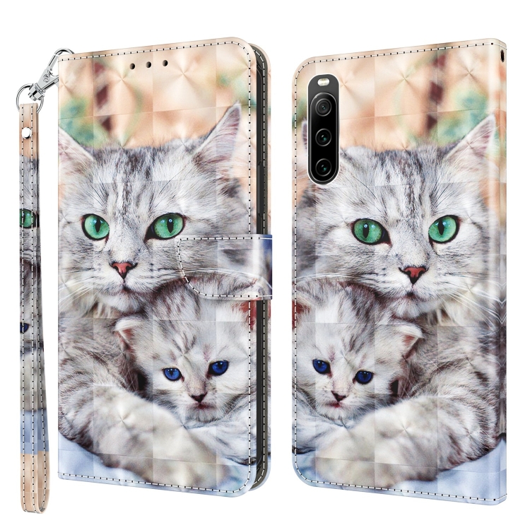 

For Sony Xperia 10 IV 3D Painted Leather Phone Case(Two Loving Cats)