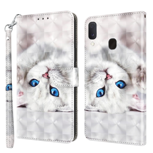 

For Samsung Galaxy A10e / A20e 3D Painted Leather Phone Case(Reflection White Cat)