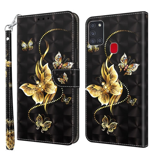

For Samsung Galaxy A21s 3D Painted Leather Phone Case(Golden Swallow Butterfly)