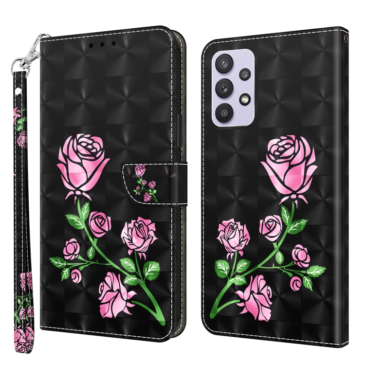 

For Samsung Galaxy A32 5G 3D Painted Leather Phone Case(Rose)