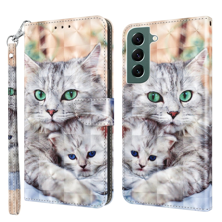 

For Samsung Galaxy S21 FE 5G 3D Painted Leather Phone Case(Two Loving Cats)