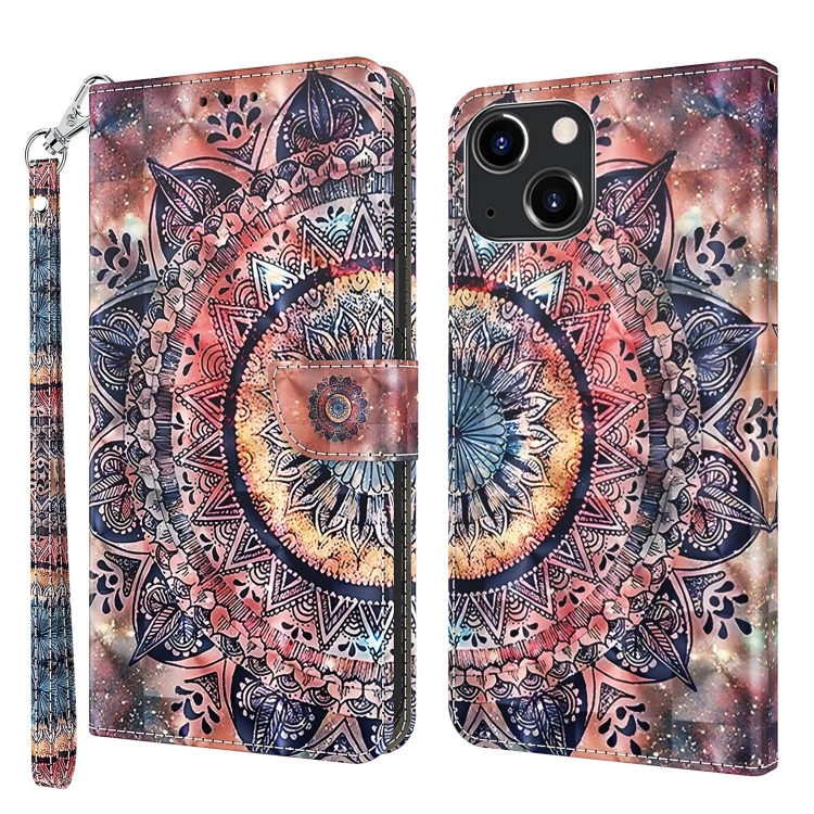 

3D Painted Leather Phone Case For iPhone 13 mini(Colorful Mandala)