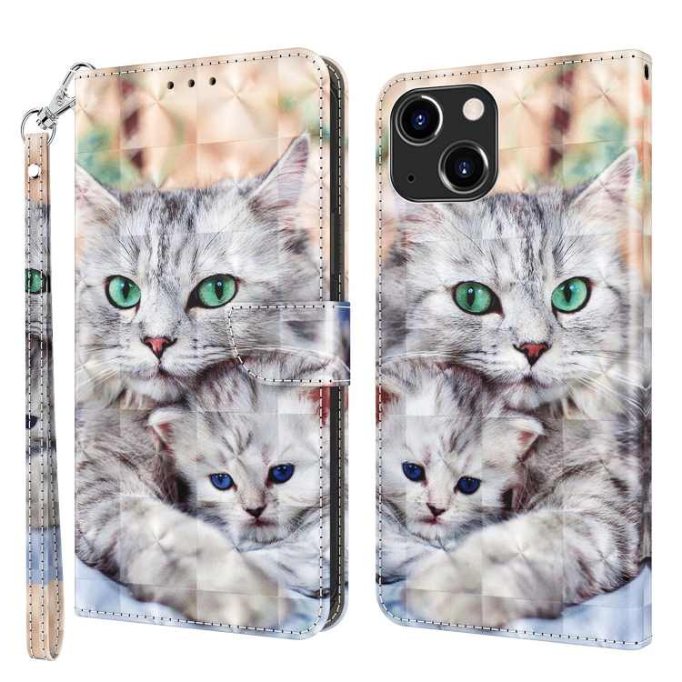 

3D Painted Leather Phone Case For iPhone 13(Two Loving Cats)
