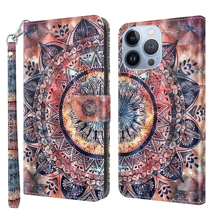 

3D Painted Leather Phone Case For iPhone 13 Pro(Colorful Mandala)