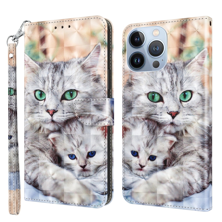 

For iPhone 13 Pro Max 3D Painted Leather Phone Case (Two Loving Cats)