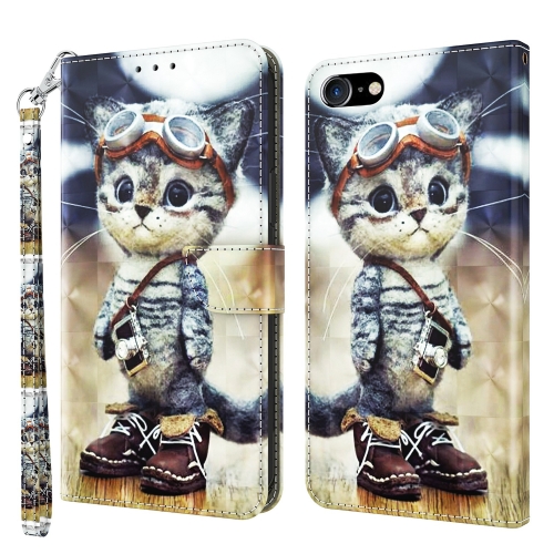 

For iPhone SE 2022 / SE 2020 / 8 / 7 3D Painted Leather Phone Case(Naughty Cat)