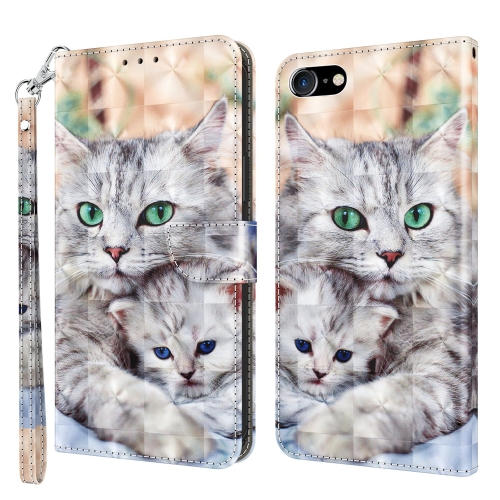 

For iPhone SE 2022 / SE 2020 / 8 / 7 3D Painted Leather Phone Case(Two Loving Cats)
