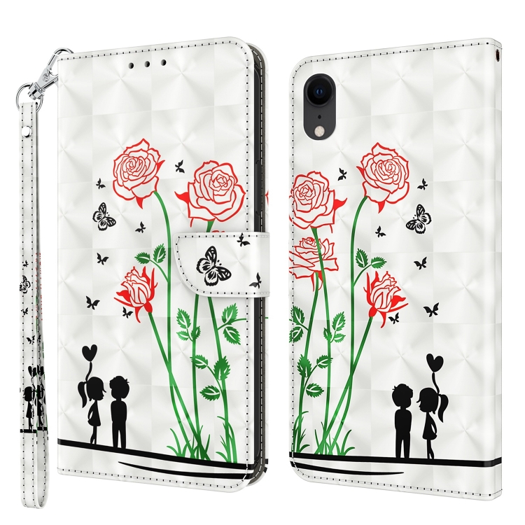 

3D Painted Leather Phone Case For iPhone XR(Couple Rose)