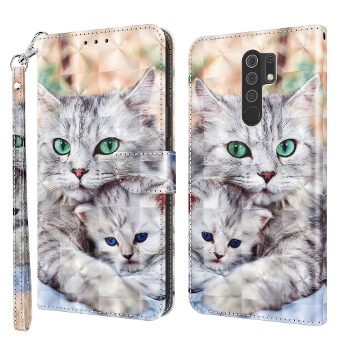 

For Xiaomi Redmi 9 3D Painted Leather Phone Case(Two Loving Cats)