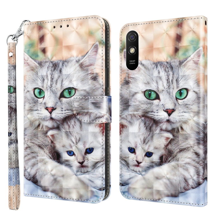 

For Xiaomi Redmi 9A 3D Painted Leather Phone Case(Two Loving Cats)