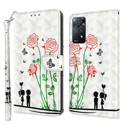 

For Xiaomi Redmi Note 11 5G / 4G Global 3D Painted Leather Phone Case(Couple Rose)