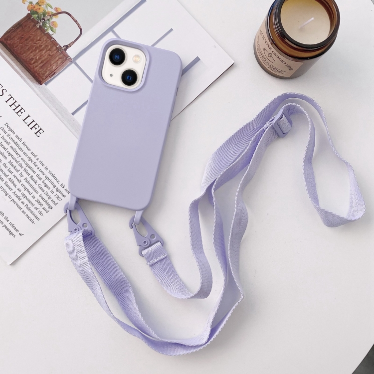 

For iPhone 14 Elastic Silicone Lanyard Case (Purple)
