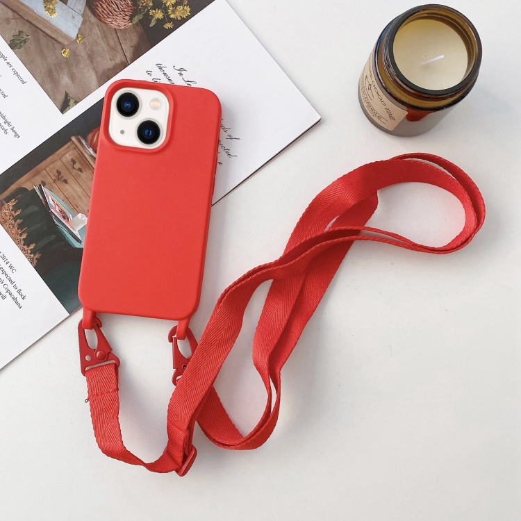 

For iPhone 14 Plus Elastic Silicone Lanyard Case (Red)