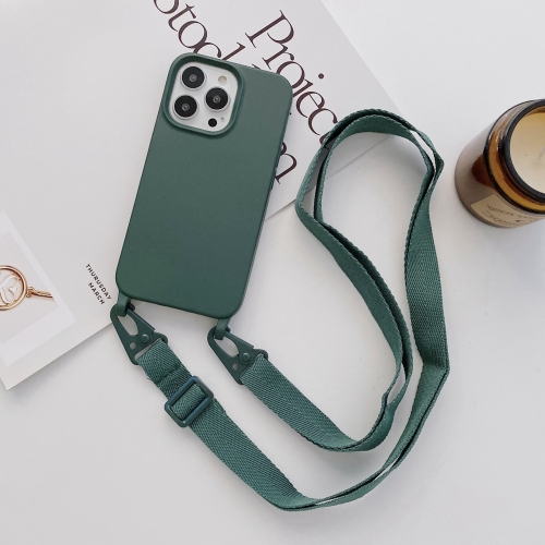 

For iPhone 14 Pro Elastic Silicone Lanyard Case(Dark Green)